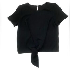 Ann Taylor Black Short Sleeve Tie Bottom Blouse